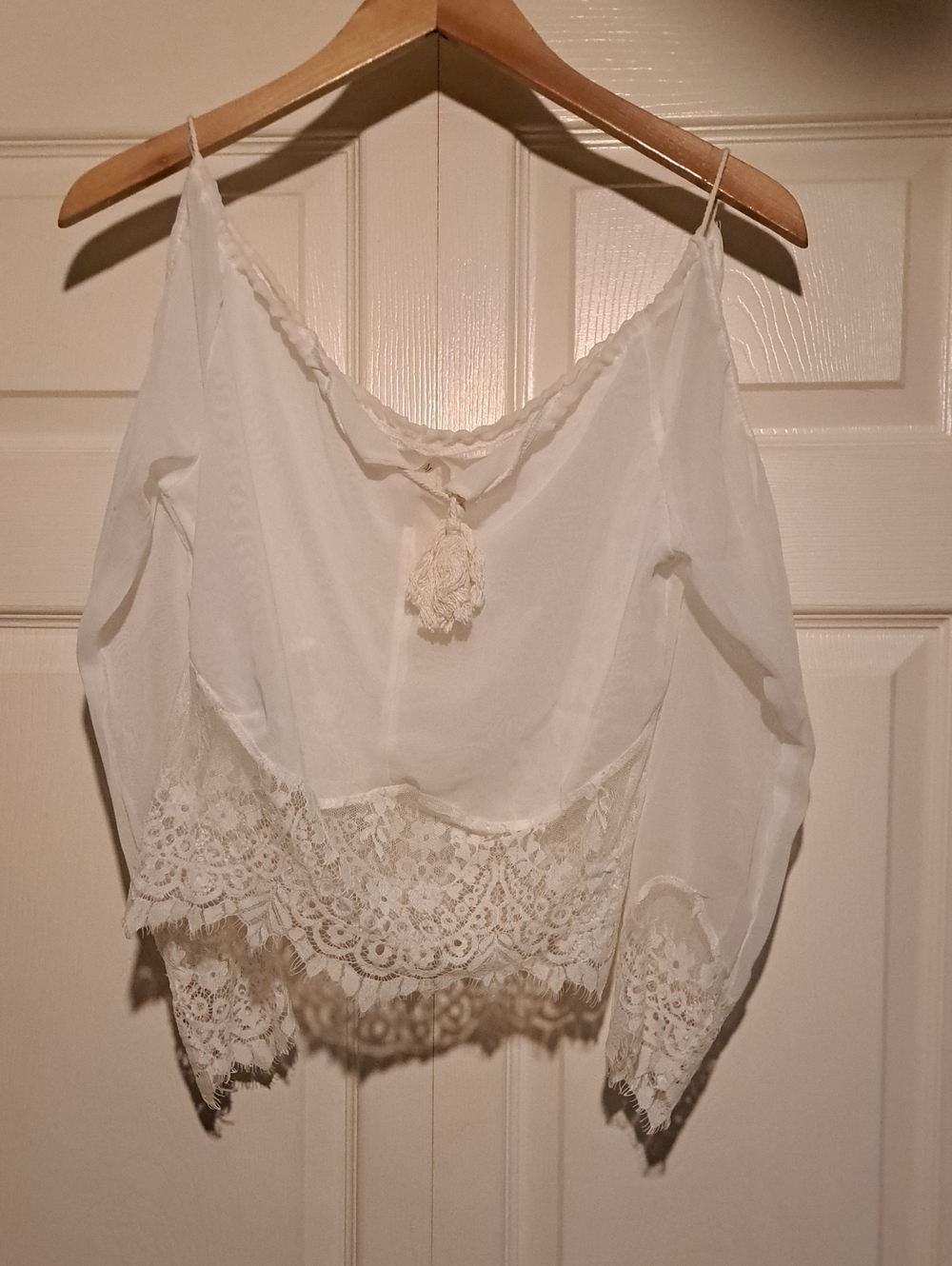 Women's White Lace Trim Off-Shoulder Top